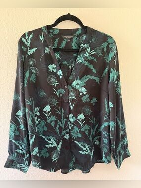 Women’s Liverpool Black Floral Button-Front Blouse Size-Large